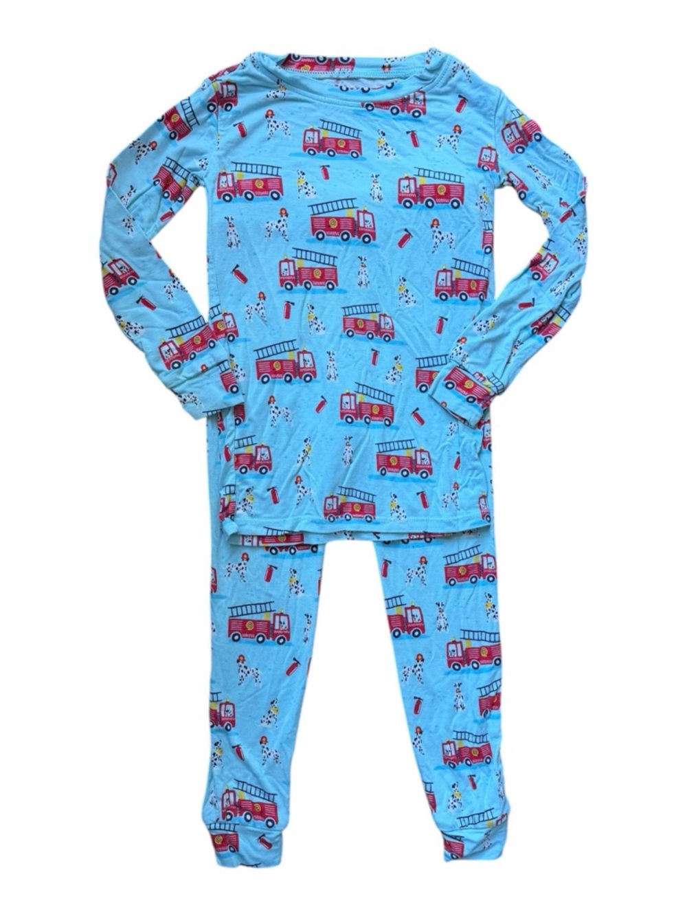 RuggedButts Boys 3T Fire Truck Dalmatian Pajama Set Blue Stretch Loungewear